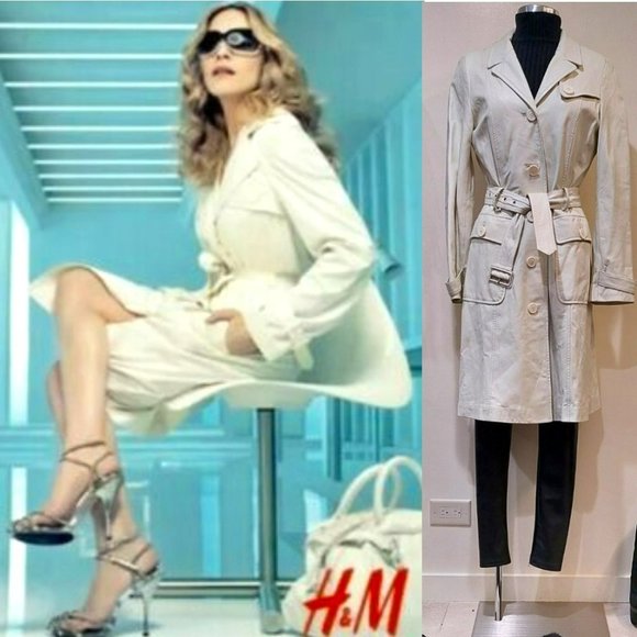 💋SHOWSTOPPER💋 ICONIC M by Madonna 100% Lambskin Leather Trench Coat in ivory - Picture 1 of 16
